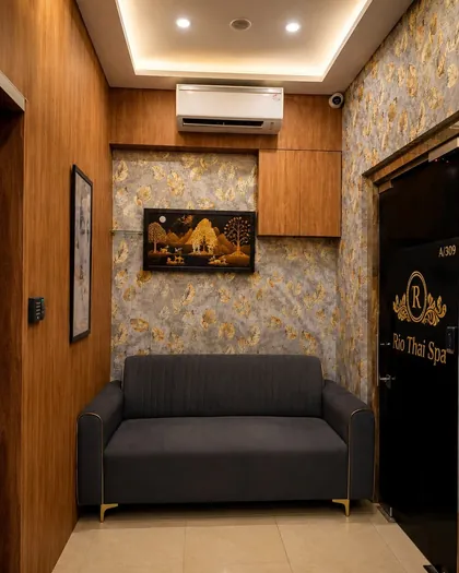 Waiting lounge with sofa at the spa entrance